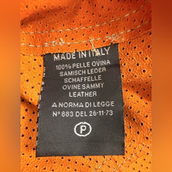 Vintage Debra C Beverly Hills Orange Perforated Leather Jacket Italian Sz 44 (M) - Picture 11 of 12